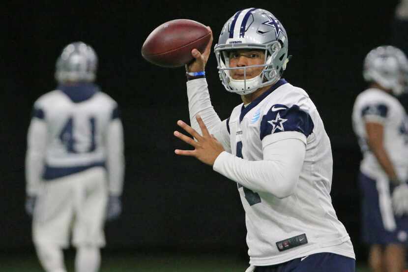 Dallas Cowboys quarterback Dak Prescott (4) is pictured during the Dallas Cowboys practice...
