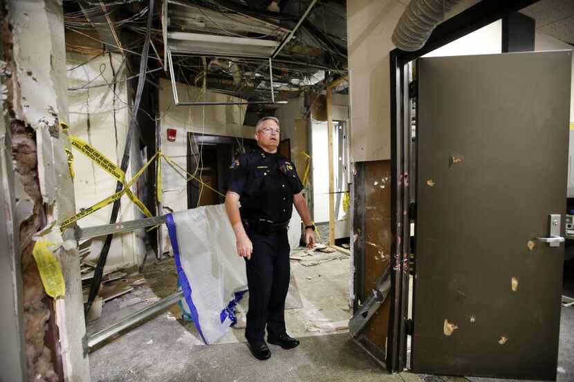 Dallas County College Police Chief Joseph Hannigan on Tuesday showed the spot where the...