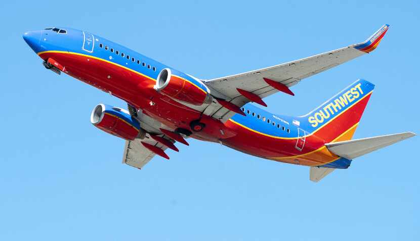 A Southwest Airlines Boeing 737 takes off at Los Angeles International Airport. 