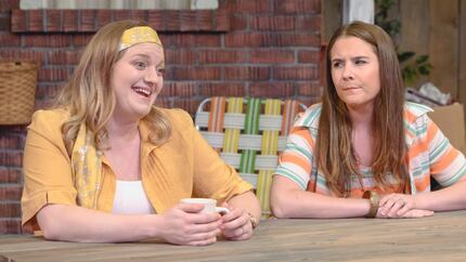 Eddy's pregnant wife, Maureen, (played by Alexandria Fazzari, left) and Annie (played by...