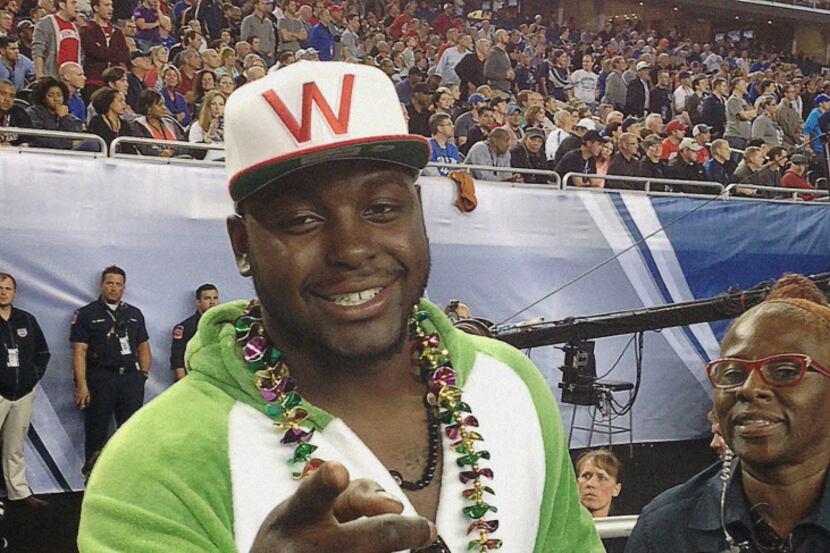 Denver Broncos running back Montee Ball smiles during the NCAA Final Four tournament college...