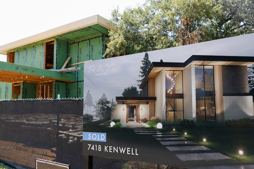 A rendering of a home under construction sits in front of the building site on Kenwell...