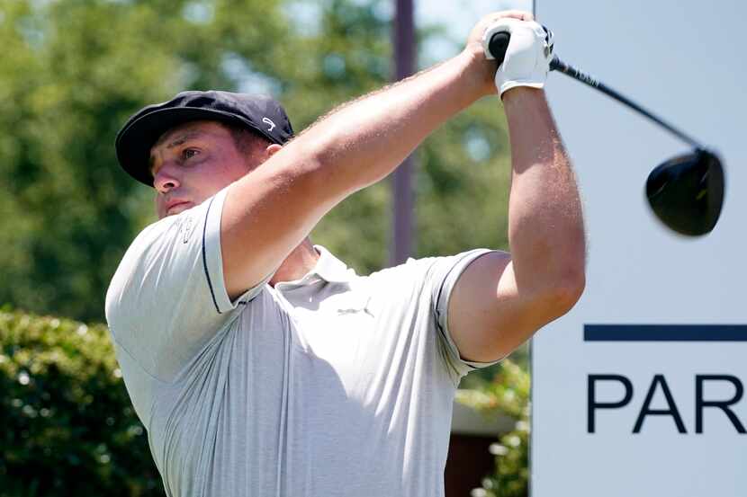 PGA Tour golfer Bryson DeChambeau tees off to start his third round of the Charles Schwab...