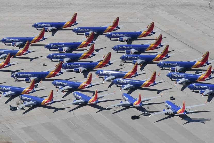 Southwest Airlines Boeing 737 MAX aircraft vare parked on the tarmac after being grounded,...