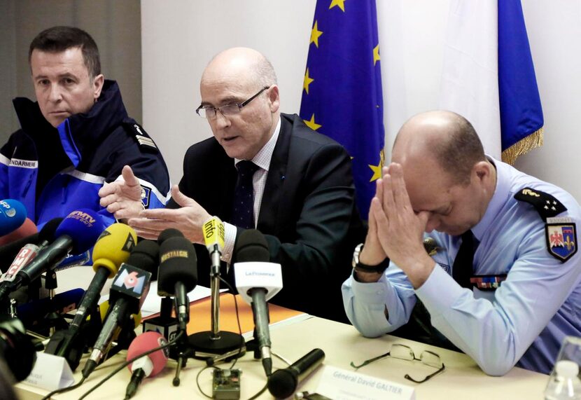 
Marseille prosecutor Brice Robin (center), with Gen. David Galtier (right), discussed...