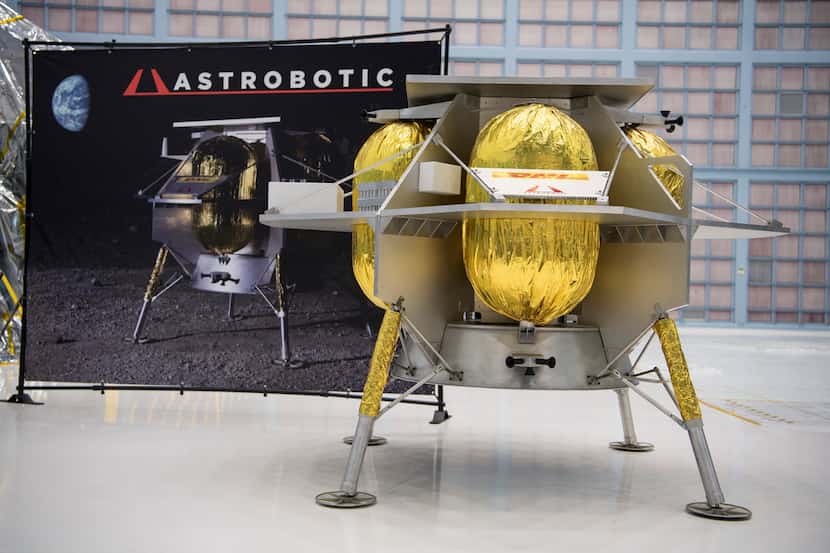 The Astrobotic lunar lander is seen, Friday, May 31, 2019, at Goddard Space Flight Center in...