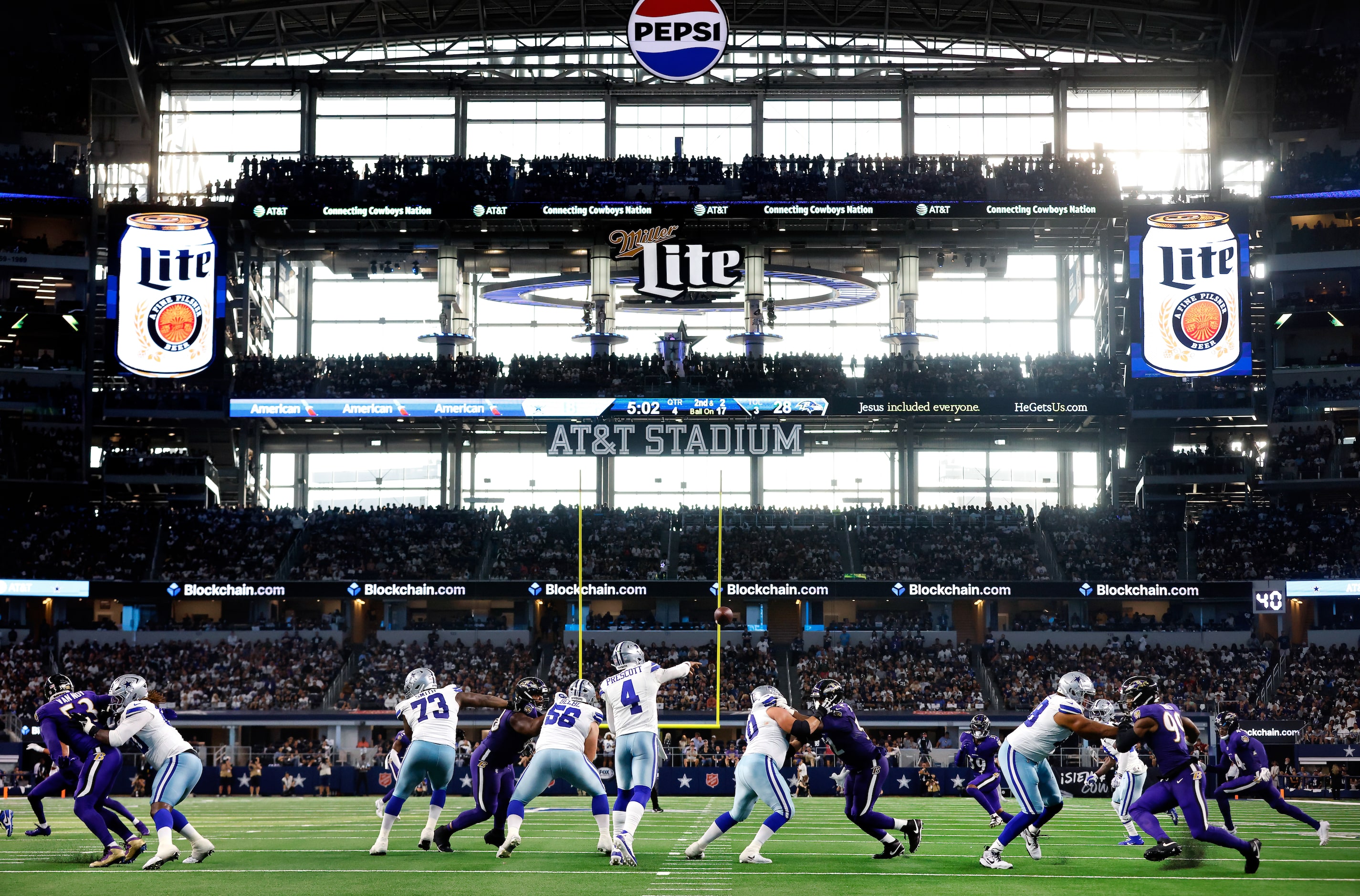 Dallas Cowboys quarterback Dak Prescott (4) throws a second half pass against the Baltimore...