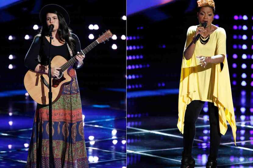 Madi Davis (left) and Cassandra Robertson performing on Monday night's episode of The Voice.