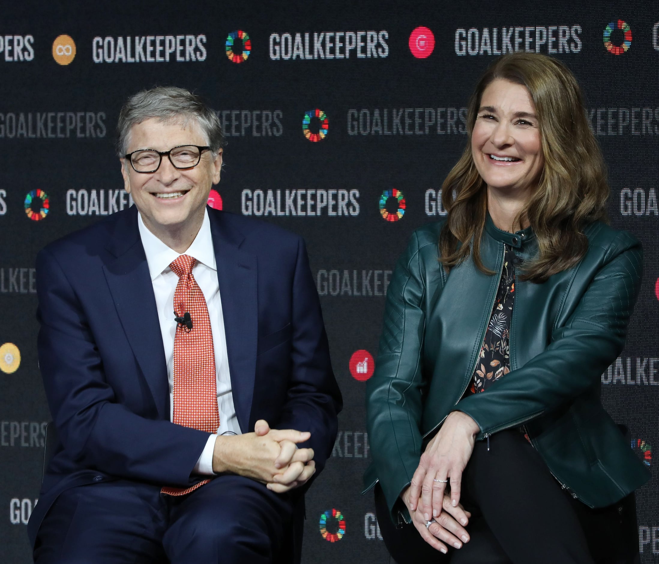 Bill Gates and his wife Melinda Gates speak during the Goalkeepers event at the Lincoln...
