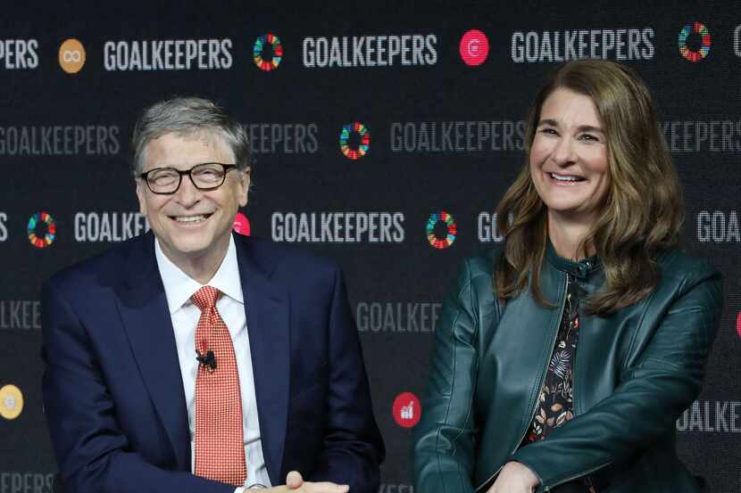 Bill Gates and his wife Melinda Gates speak during the Goalkeepers event at the Lincoln...