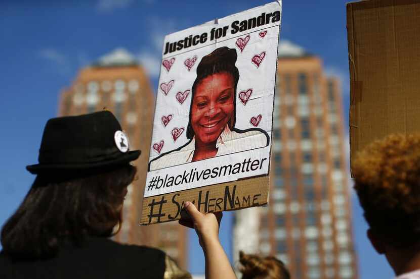 During a rally on Union Square in New York in August 2015, a woman held a poster bearing a...