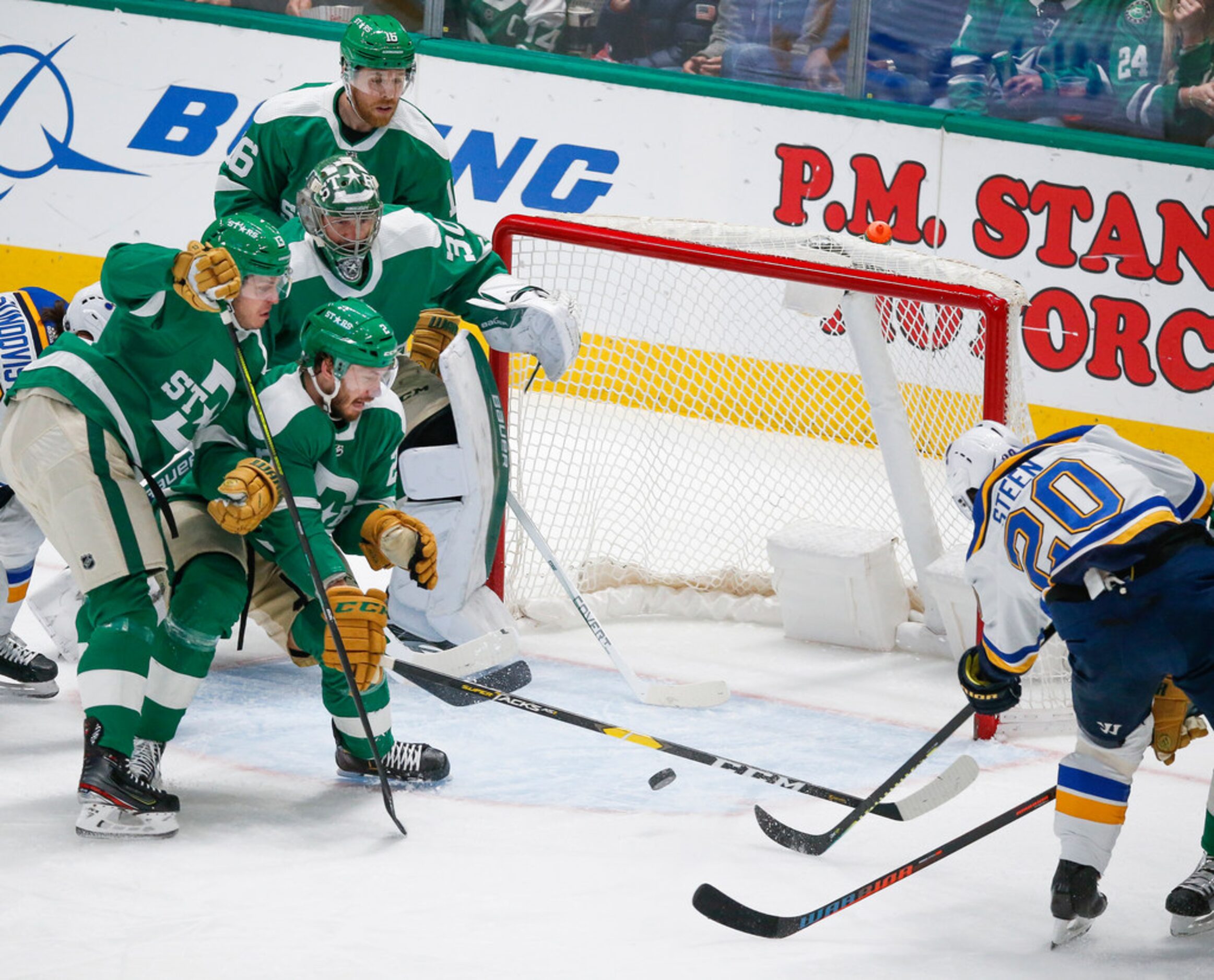 St. Louis Blues left wing Alexander Steen (20) scores on the Dallas Stars during the first...