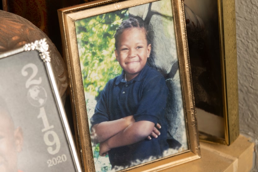 A third grade photo of Justin Allen on display at his mother’s home in Lancaster on Feb. 9.