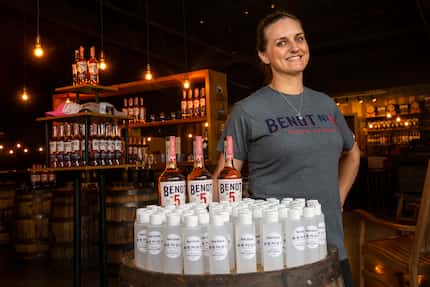 Founder and owner Natasha DeHart posed for a photo at Bendt Distilling Co. in Lewisville....