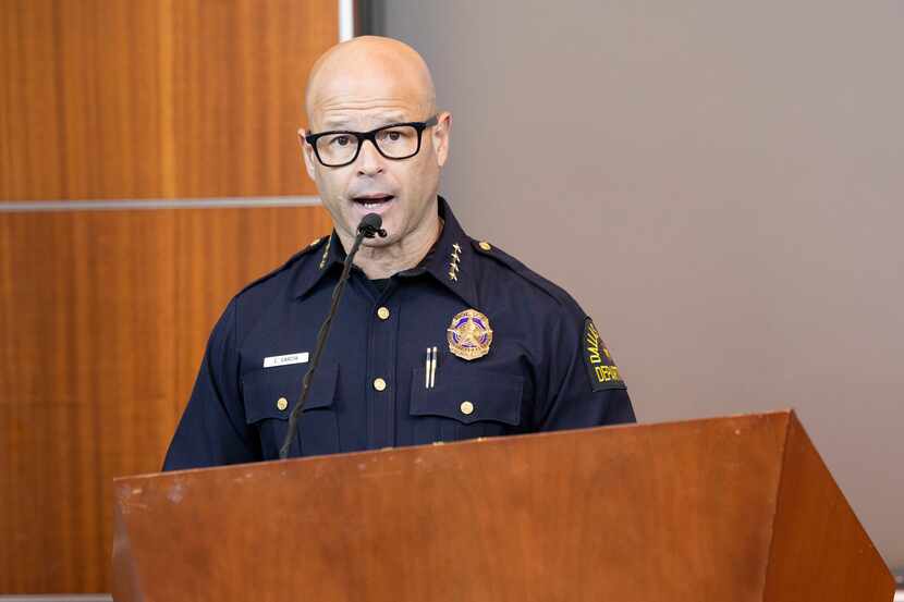 Dallas police Chief Eddie Garcia speaks during a news conference in Dallas on June 20.
