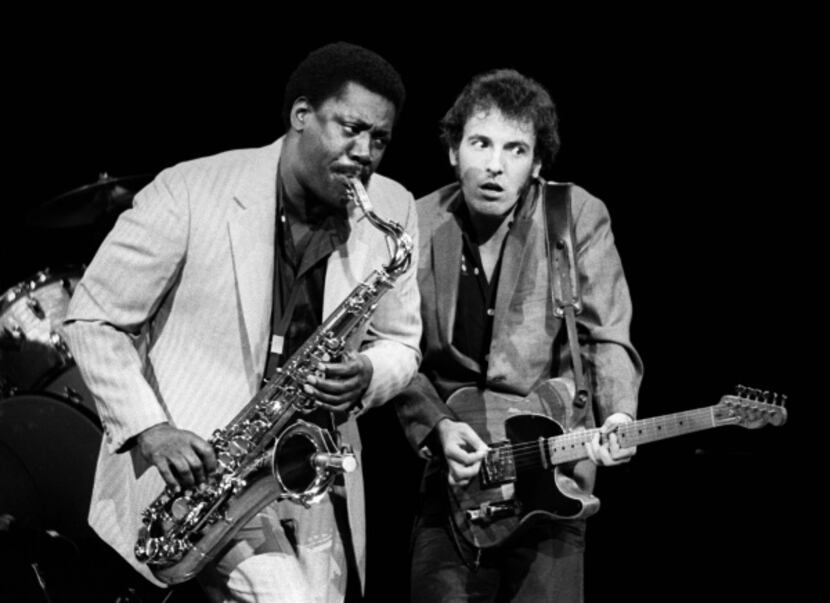 Bruce Springsteen (right) and Clarence Clemmons in concert at the Frank Erwin Center during...