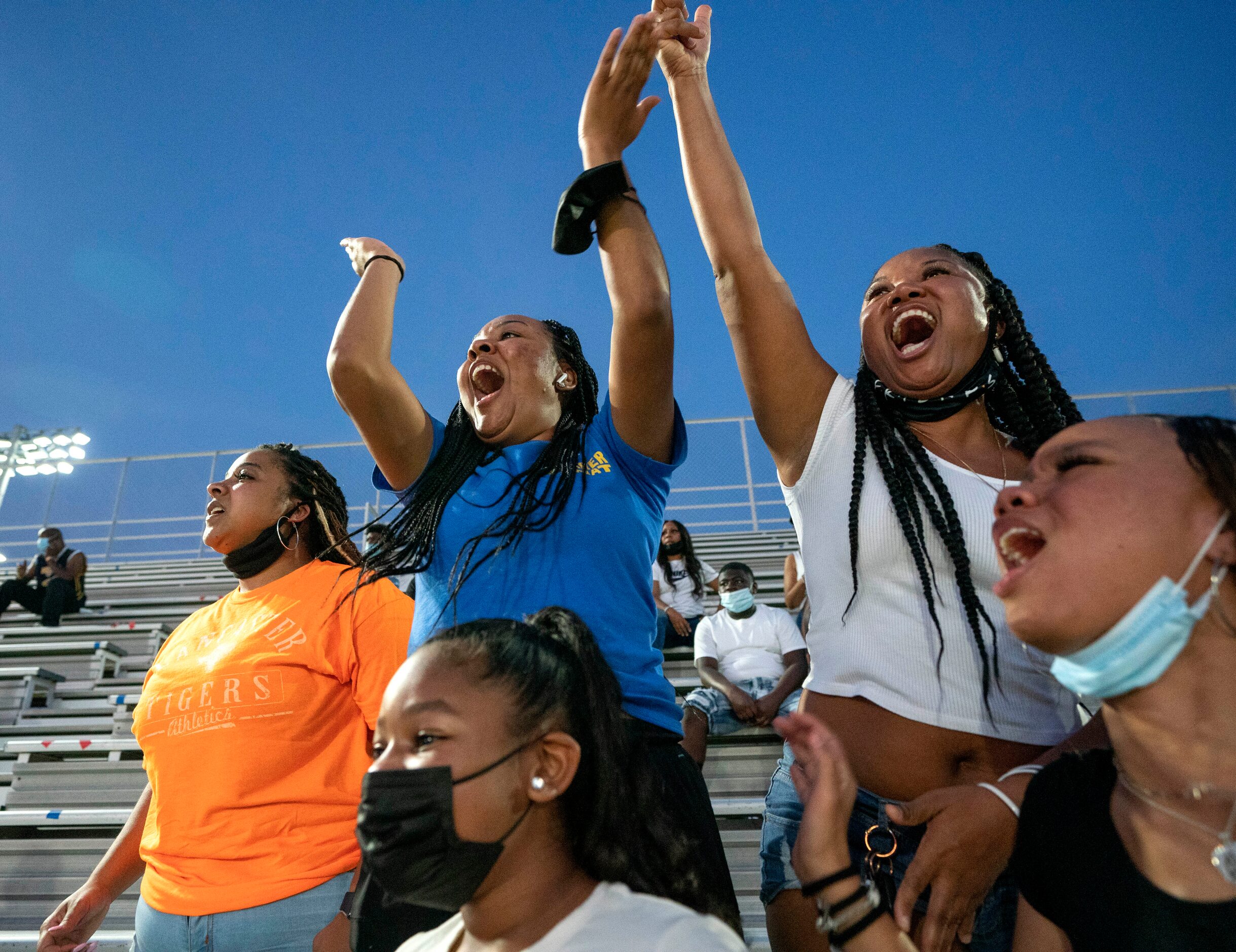 Lancaster fans LaTrivia Alexander, Mikayla Meza, 10, Tyeese McKay, Arteasha Butler, and...