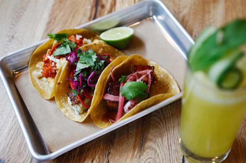 The most popular item at Bartaco was the glazed pork belly taco with pickled red onions (far...