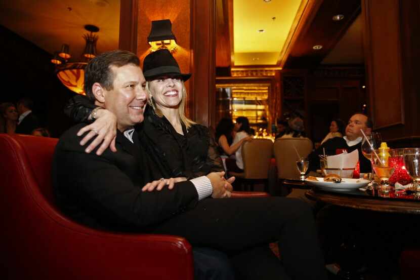 Jane and Spencer Malouf pose for a picture during a celebration of  Frank Sinatra's 100th...