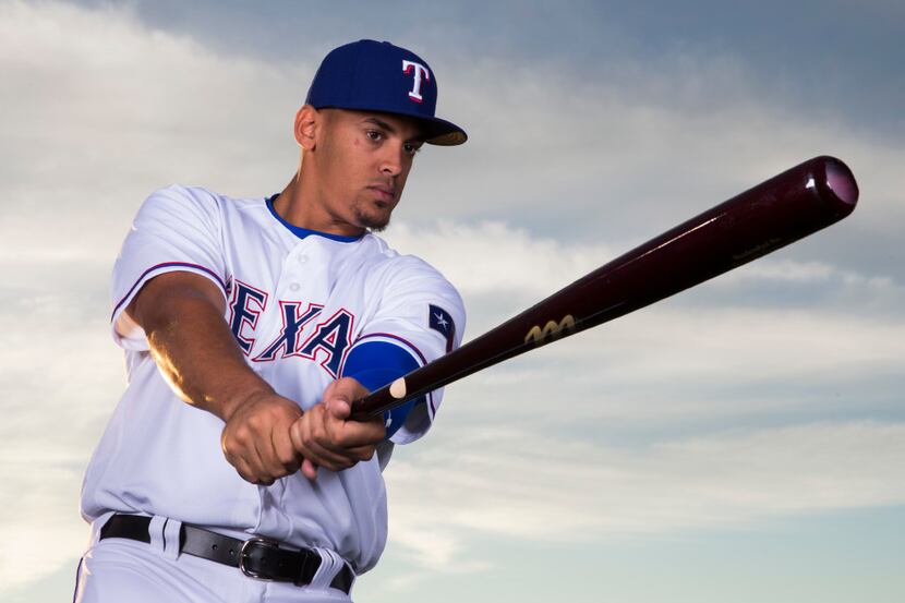 Texas Rangers first baseman Ronald Guzman (67) poses for a portrait on photo day during...