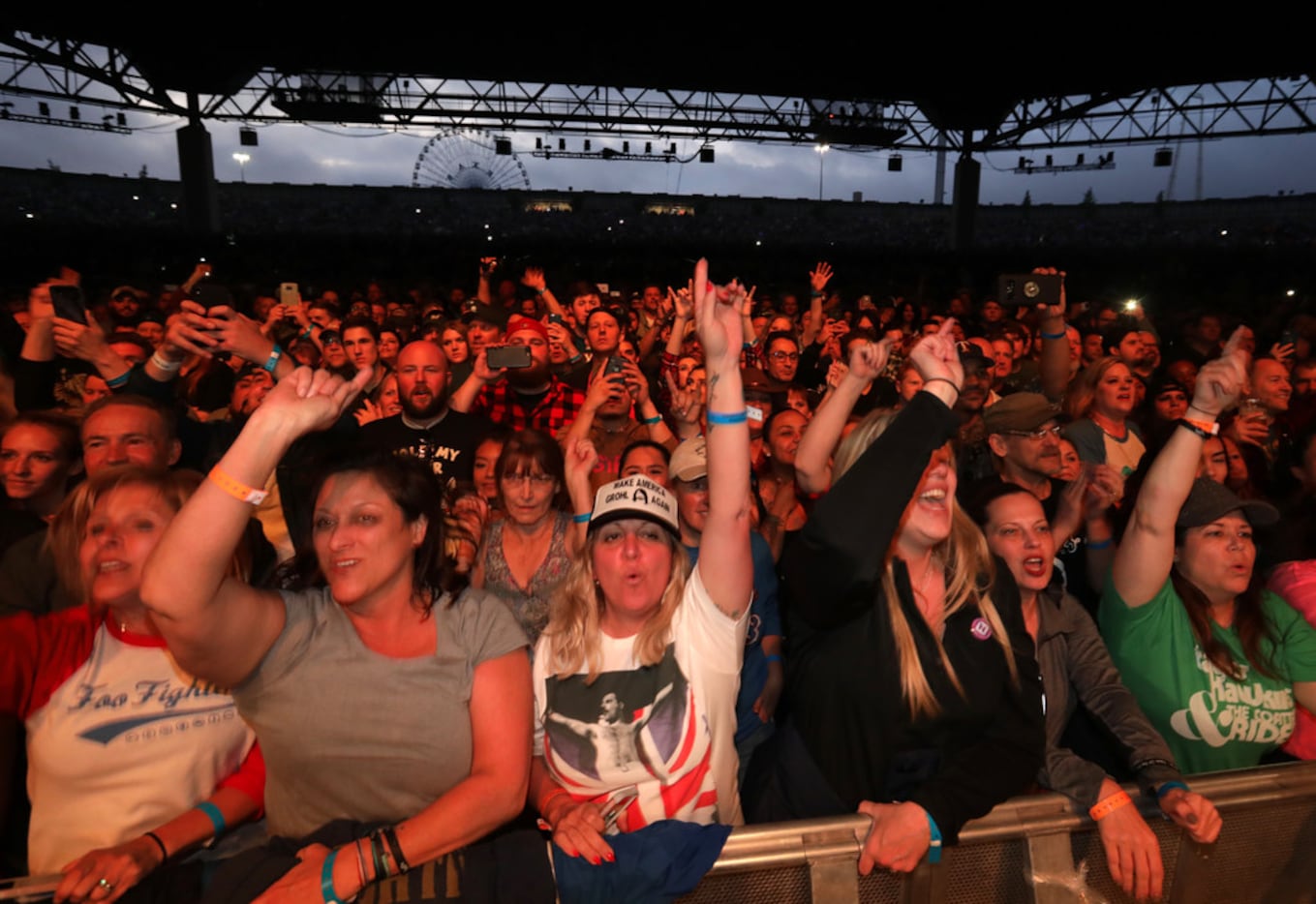 Fans cheer as Foo Fighters perform at Starplex in Dallas, TX, on Apr. 21, 2018. (Jason...