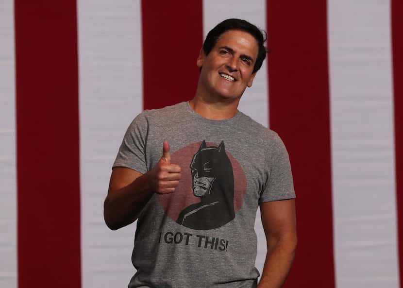 Mark Cuban gave the thumbs-up before the start of  a campaign rally with Hillary Clinton and...