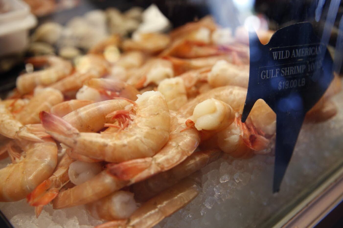 Wild American gulf shrimp for sale at Sea Breeze Fish Market & Grill in Plano.