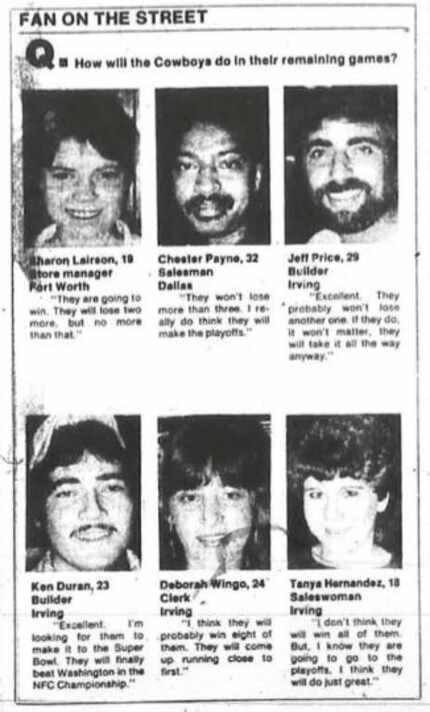 Q&A segment with Cowboys fans from The Dallas Morning News October 17, 1985.