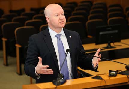 Collin County Judge Chris Hill spoke about the new coronavirus at a news conference in...