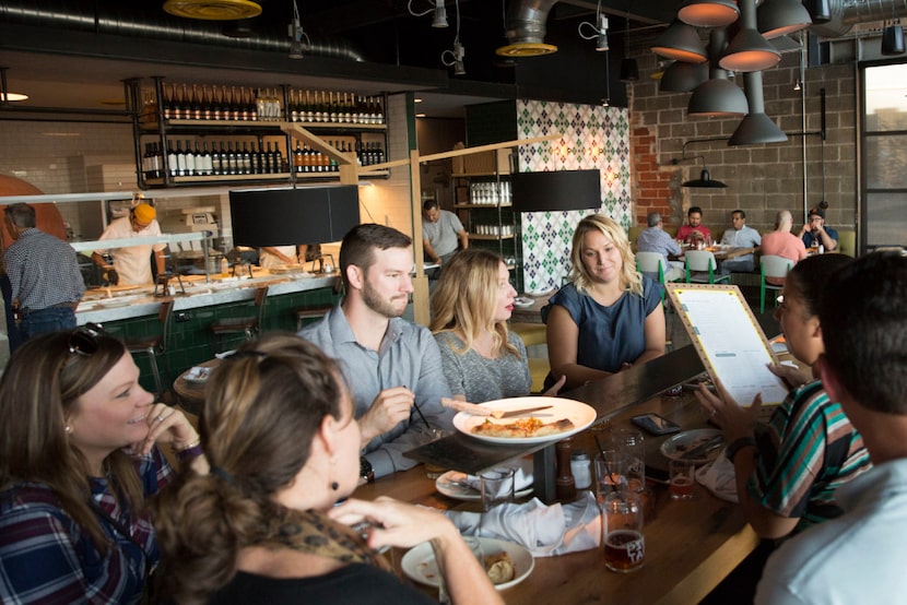 The dining room at Pie Tap Pizza Workshop + Bar