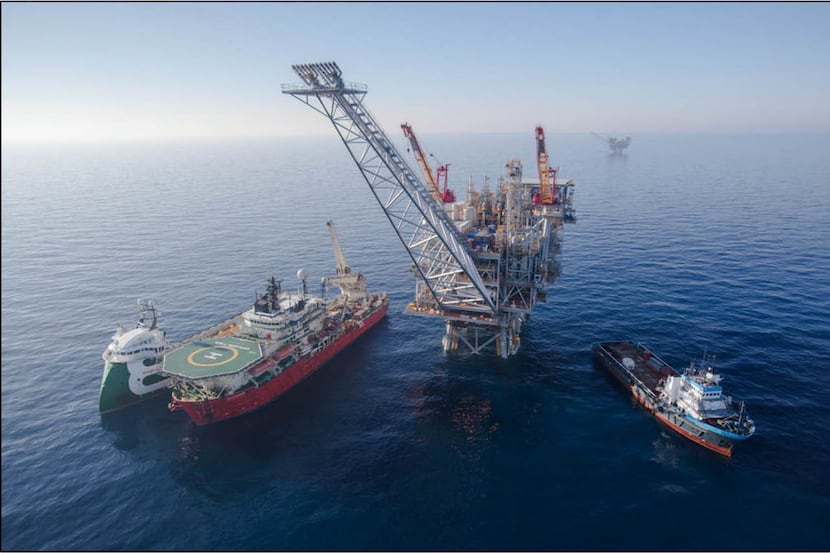 Photo from 2013: The Tamar gas production platform off the coast of Israel was assembled in...