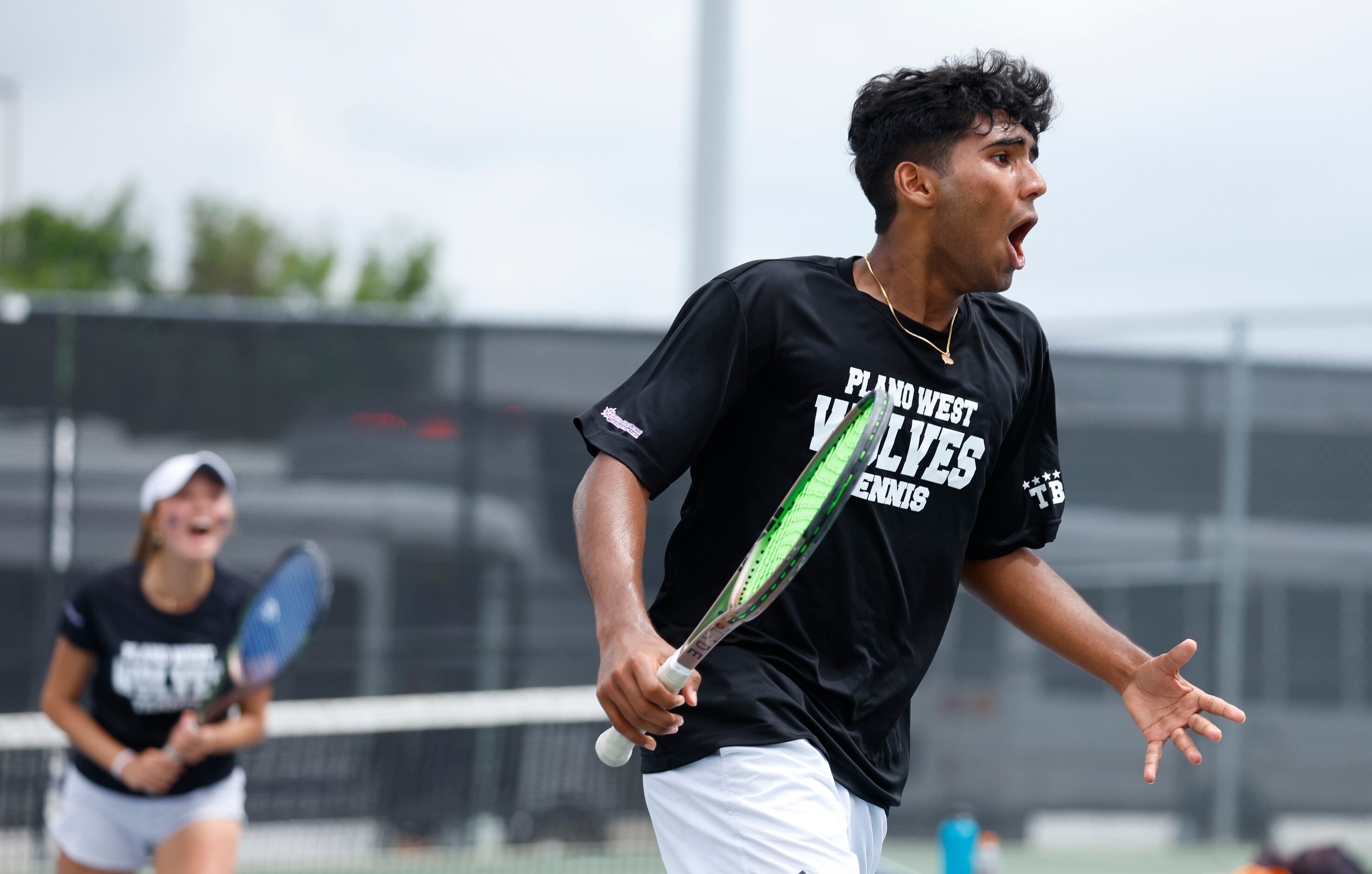 In 6A mixed doubles Plano West Anirudh Reddy reacts after a point against Egor Morozov/Kat...