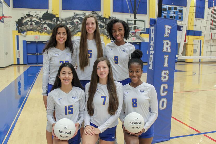 The Frisco Lady Raccoons have three sets of sisters on this year's varsity. From left,  back...