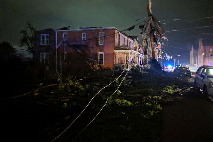 This image posted on the Twitter account of Stechshultsy shows tornado-hit Jefferson City,...