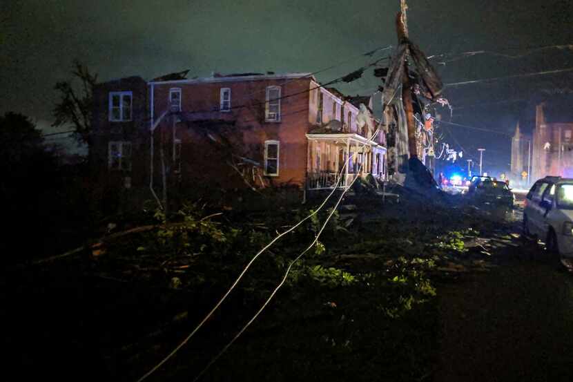 This image posted on the Twitter account of Stechshultsy shows tornado-hit Jefferson City,...