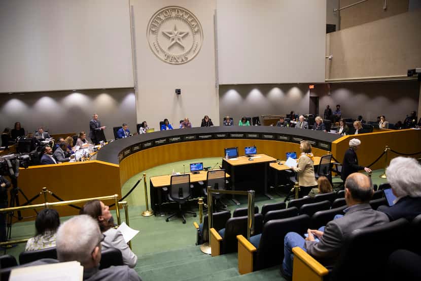 The Dallas City Council listens to public comment during a City Council meeting in January...