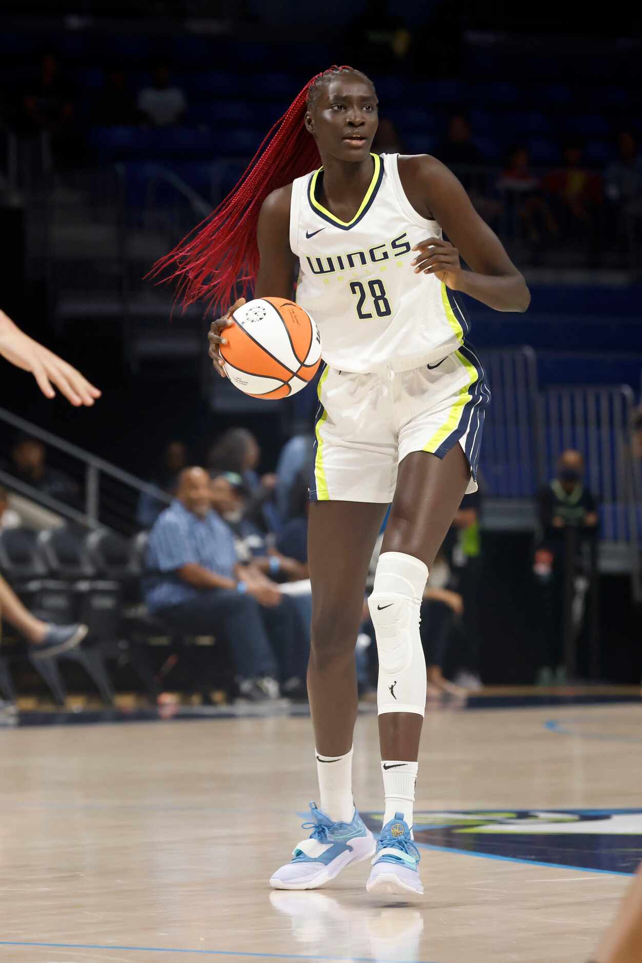 Dallas Wings center Awak Kuier (28) plays against the New York Liberty during the first half...