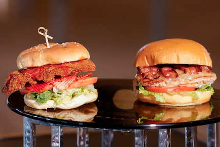 The Ruffles Buffalo chicken sandwich (left) features Flamin’ Hot BBQ Ruffles. Sandwiches...