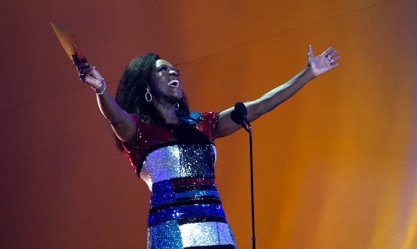 Viola Davis presents the award for best R&B song at the 65th annual Grammy Awards on Sunday,...