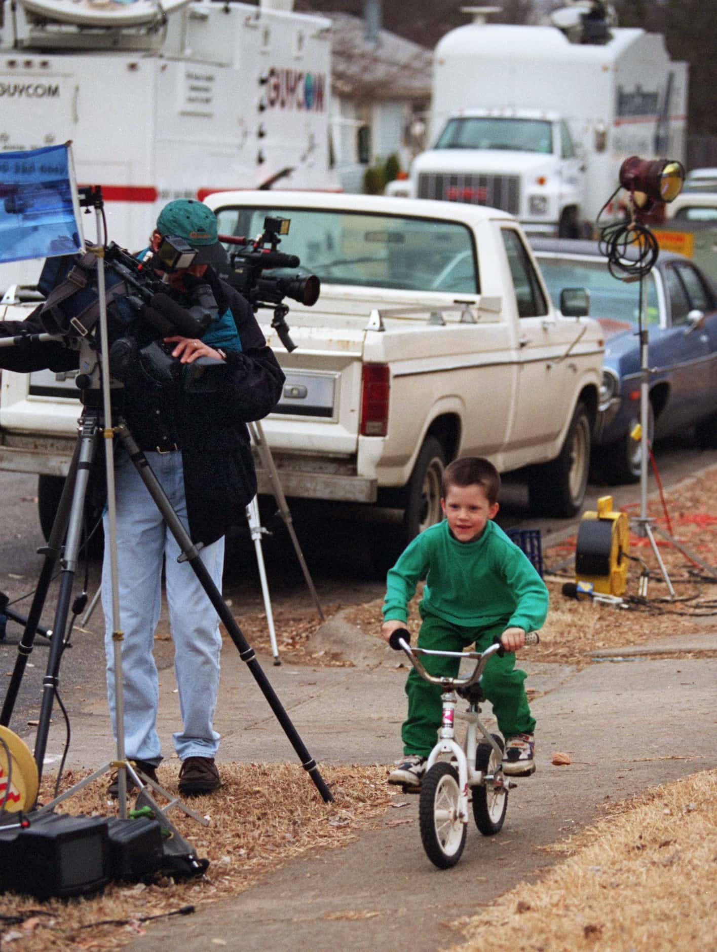 With television satelite trucks  parked outside of his grandmother's house, Richard Chad...