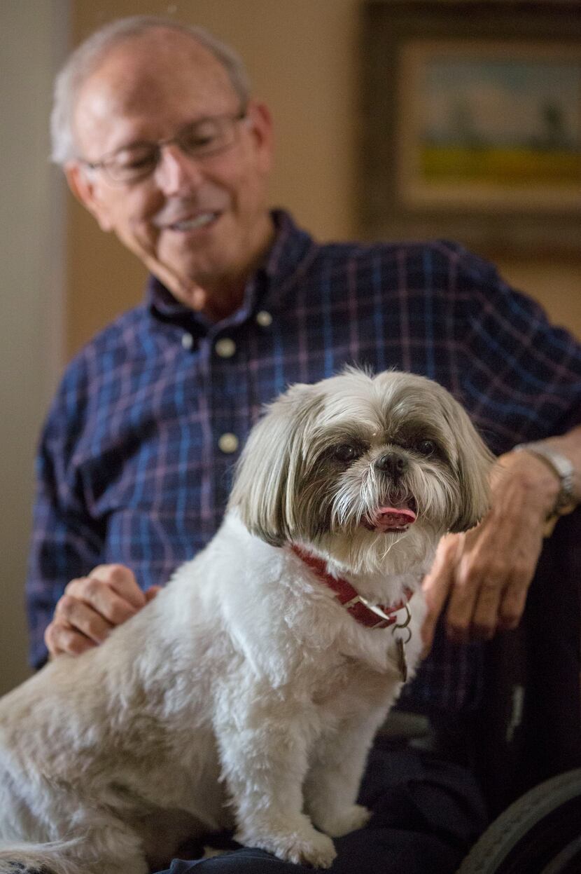 Don Rorschach and his dog, Orli, at Rorschach's home in Irving, Texas.