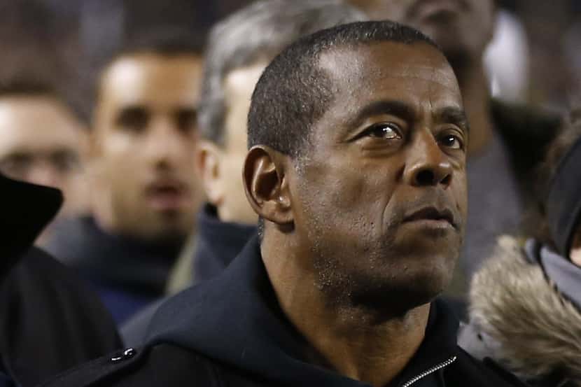 Former University of Pittsburgh and NFL Hall of Fame running back Tony Dorsett stands on the...
