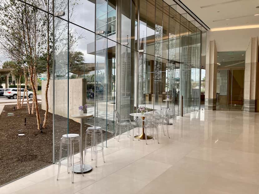 The lobby in Christus Health's new headquarters tower in Las Colinas.