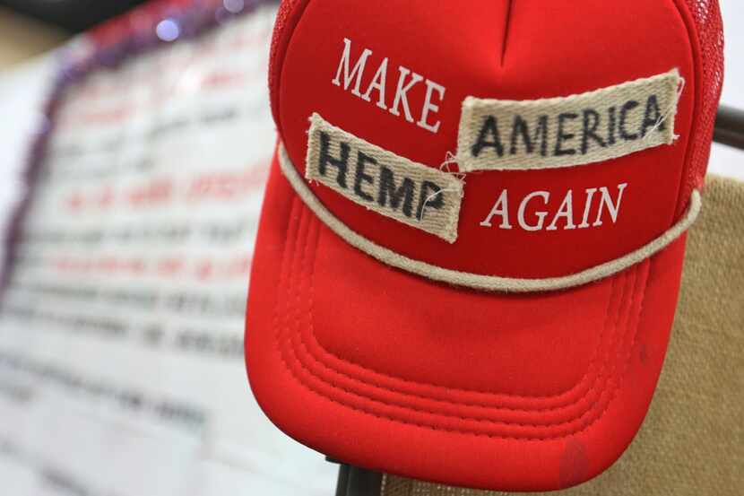 A "Make America Great Again" cap has been altered and put on display at theTexas Hemp...