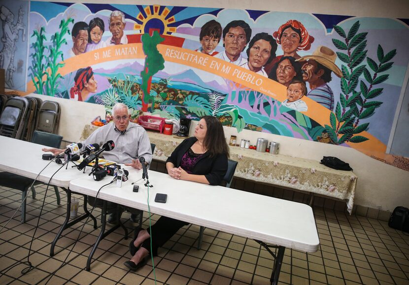 Ruben Garcia, left, the founder and executive director of Annunciation House, an El Paso...