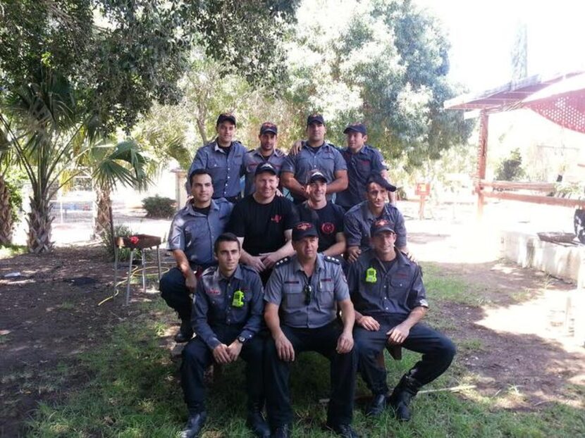 
Mesquite Fire Department captain Jeffrey Miller  and fireman Joe Baker congregate with one...