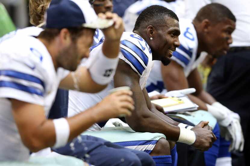 Dallas Cowboys wide receiver Dez Bryant (88) on the sidelines after an offensive drive...