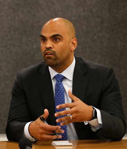 Democratic candidate for congressional district 32 Colin Allred attends a meeting with the...