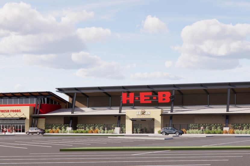 Rendering of the H-E-B store in Plano that's scheduled to open in fall 2022 on the southwest...