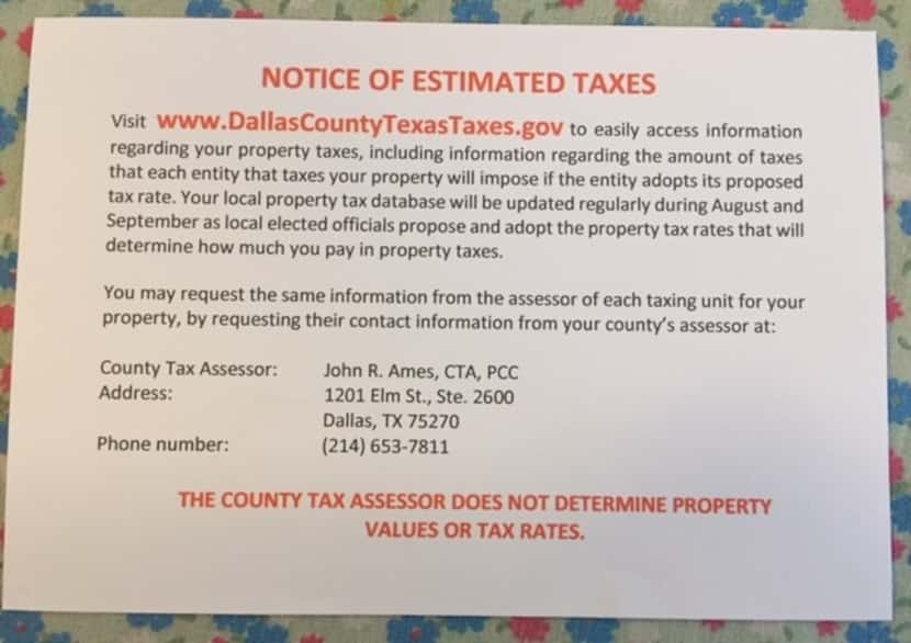 Back of postcard sent to Dallas County property owners in August 2021.